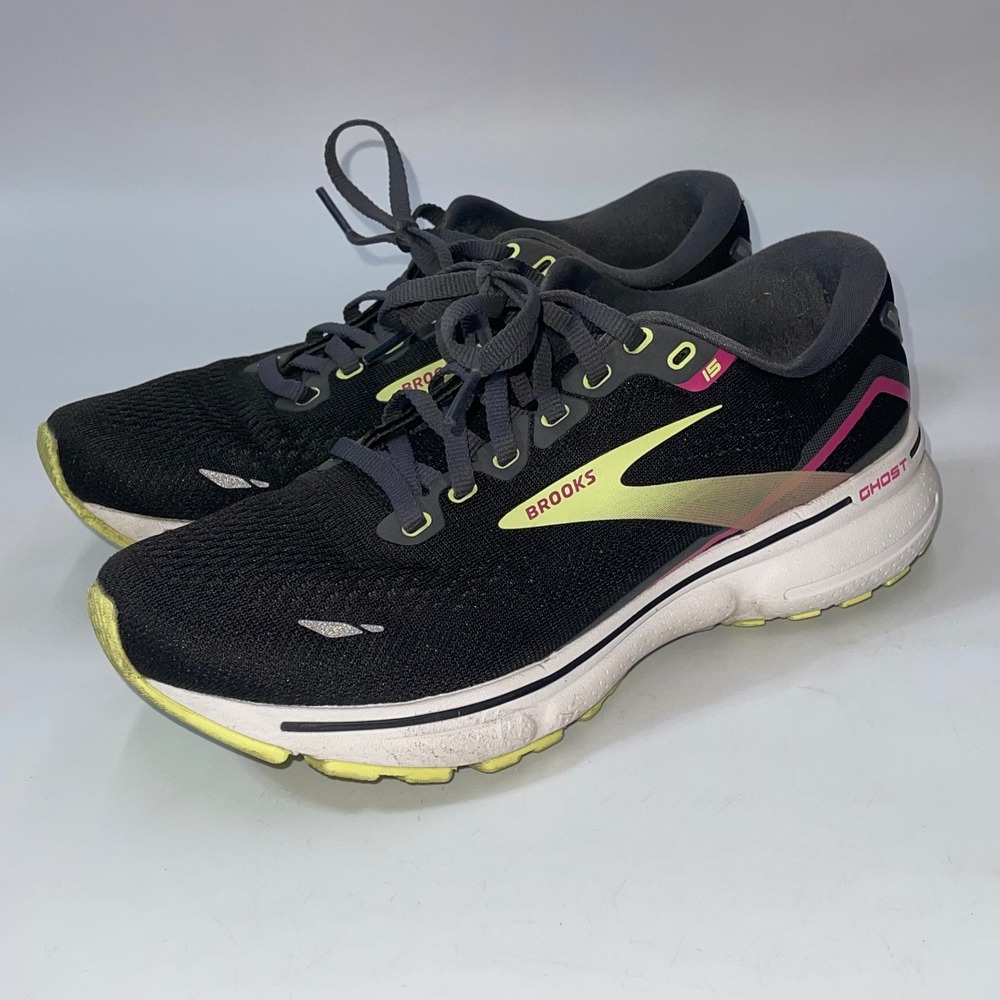 Brooks Ghost 15 Womens Size 7.5 B Running Shoes Black Pink Lime 1203801B083